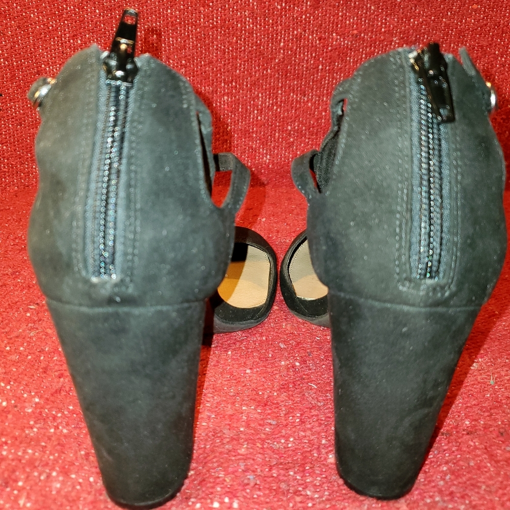 Christian Siriano vintage 2000s black faux suede block heel D'Orsay pump - Picture 9 of 12